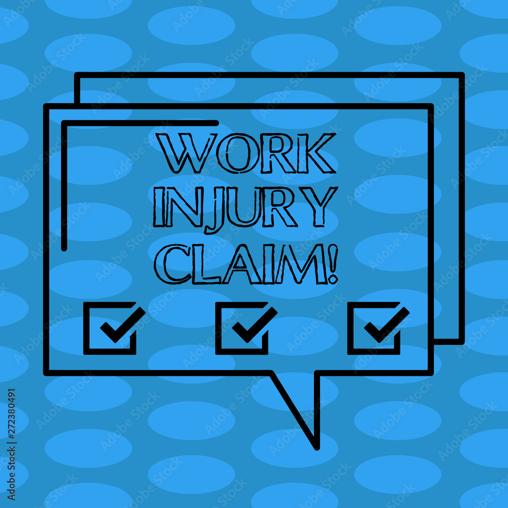 Word writing text Work Injury Claim. Business concept for insurance providing medical benefits to employees Rectangular Outline Transparent Comic Speech Bubble photo Blank Space
