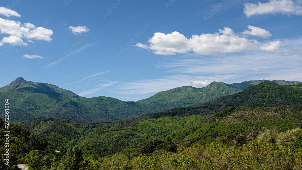 Green mountain landscape on a blue sunny sky on a sunny day in Catalonia mountains Green mountain landscape on a blue sunny sky on a sunny day in Catalonia mountains