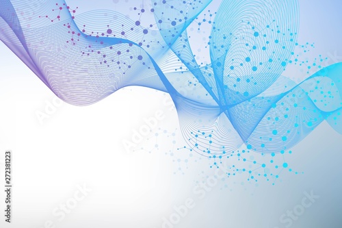 Structure molecule and communication. Dna, atom, neurons. Scientific concept for your design. Connected lines with dots. Medical, technology, chemistry, science background. Vector illustration.