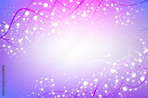 Structure molecule and communication. Dna, atom, neurons. Scientific concept for your design. Connected lines with dots. Medical, technology, chemistry, science background. Vector illustration.
