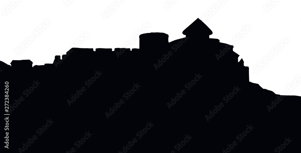 Ancient city on rock. Vector drawing