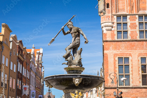 Neptune fountain of the old town in Gdansk, Poland.