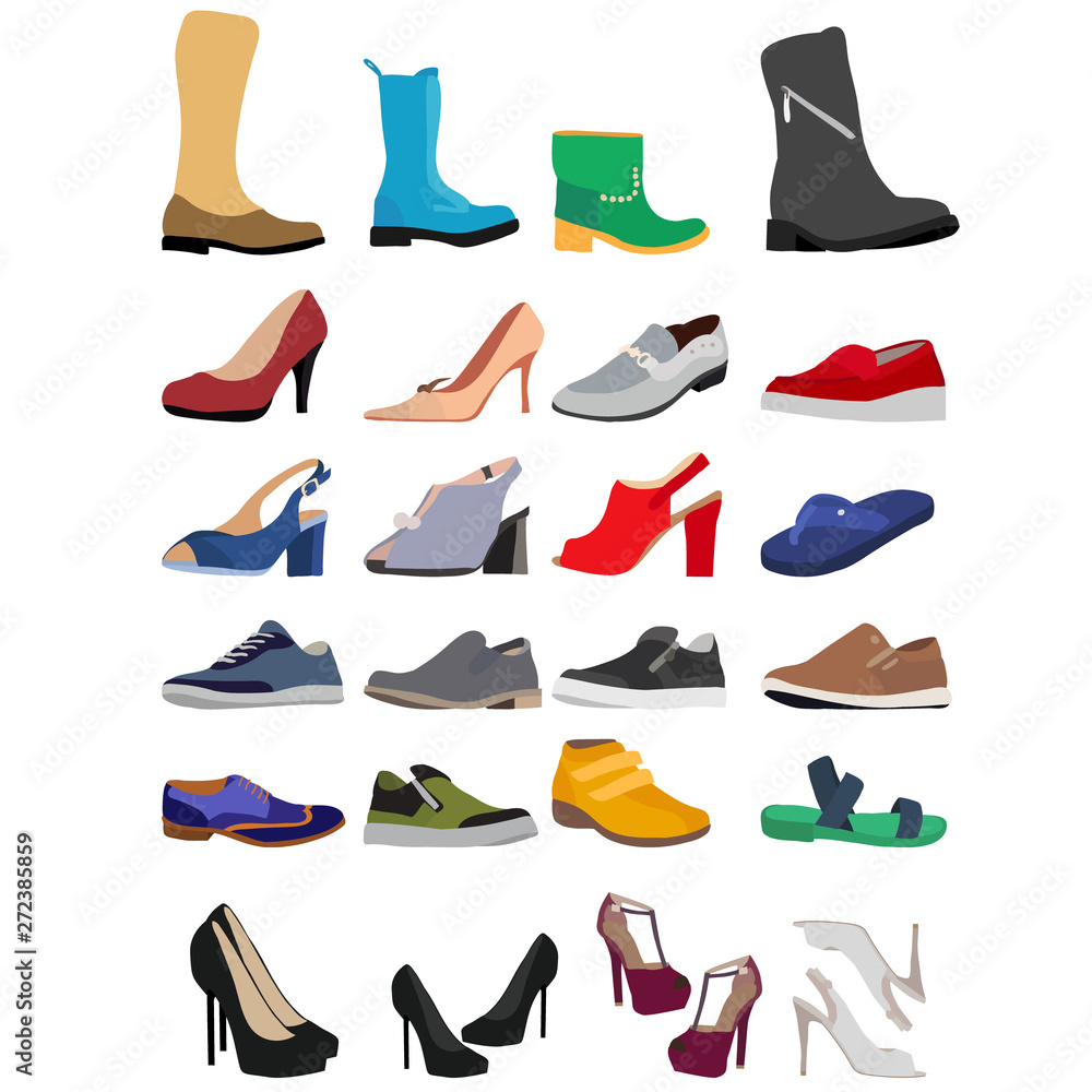 vector isolated fashion shoe set in flat style vector isolated fashion shoe set in flat style