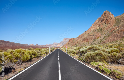 Scenic asphalt road in Teide National Park, Tenerife, Spain.