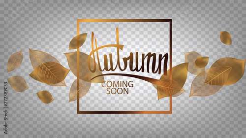Autumn background with golden levitating leaves. Vector illustration
