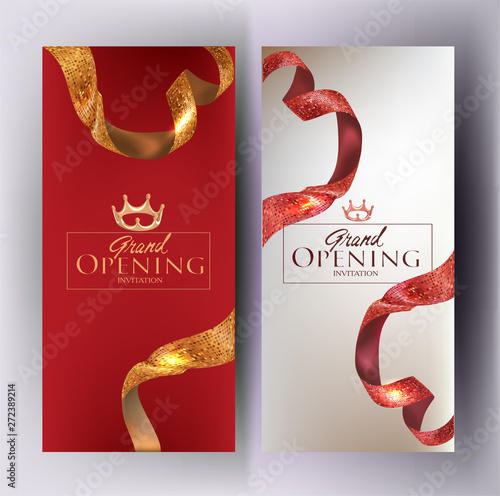 Elegant banners with curly textured ribbons. Vector illustration