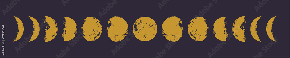 Golden moon phases. Hand drawn vector illustration. Eps 10. - obrazy, fototapety, plakaty 