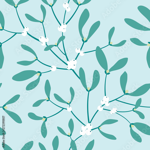Seamless pattern with mistletoe branches. Vector illustration