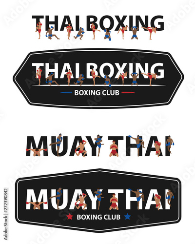 Vector Thai boxing with Muay Thai action on flat big letters ideas concept creative design