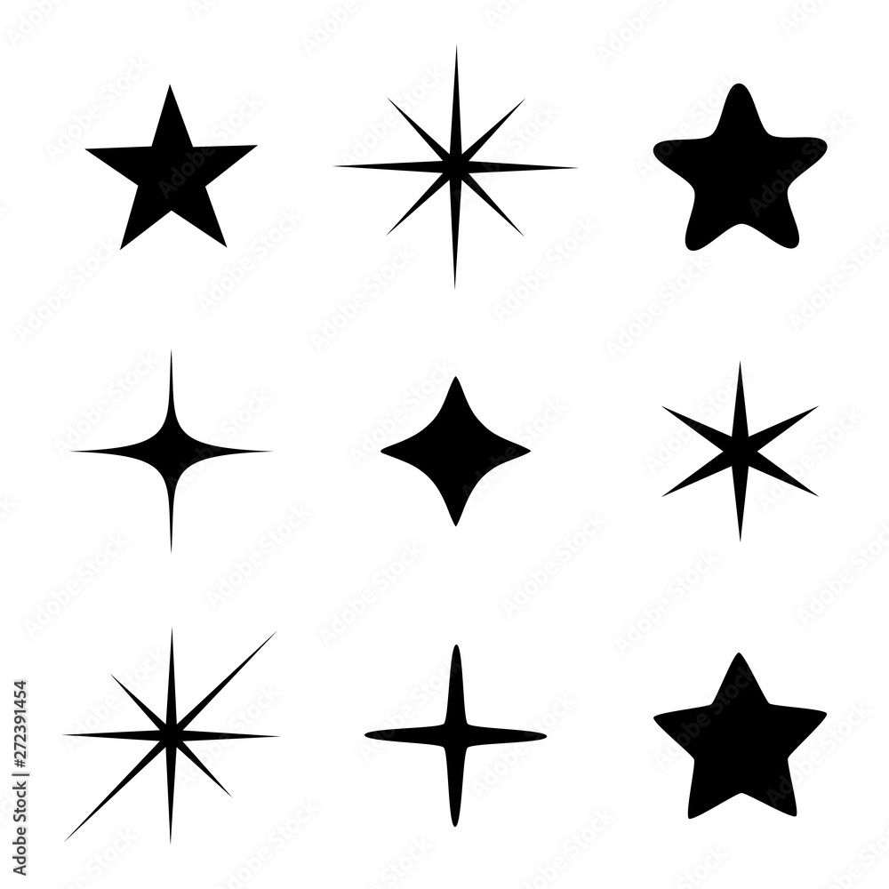 Set of different beautiful star and spakle shapes vector, collection Set of different beautiful star and spakle shapes vector, collection