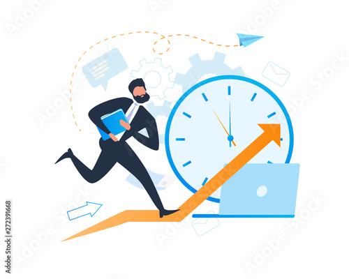 Busy Cartoon Businessman Character Deadline Clock