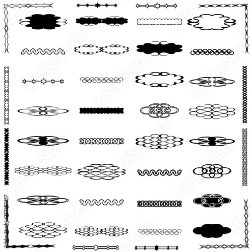 Set of decorative dividers, borders, swirls, dividing and scrolls isolated on white background. Vector illustration.