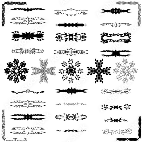 Set of decorative dividers, borders, swirls, dividing and scrolls isolated on white background. Vector illustration for design.