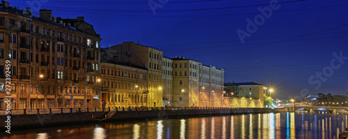 Night view of the Fontanka river embankment in St. Petersburg