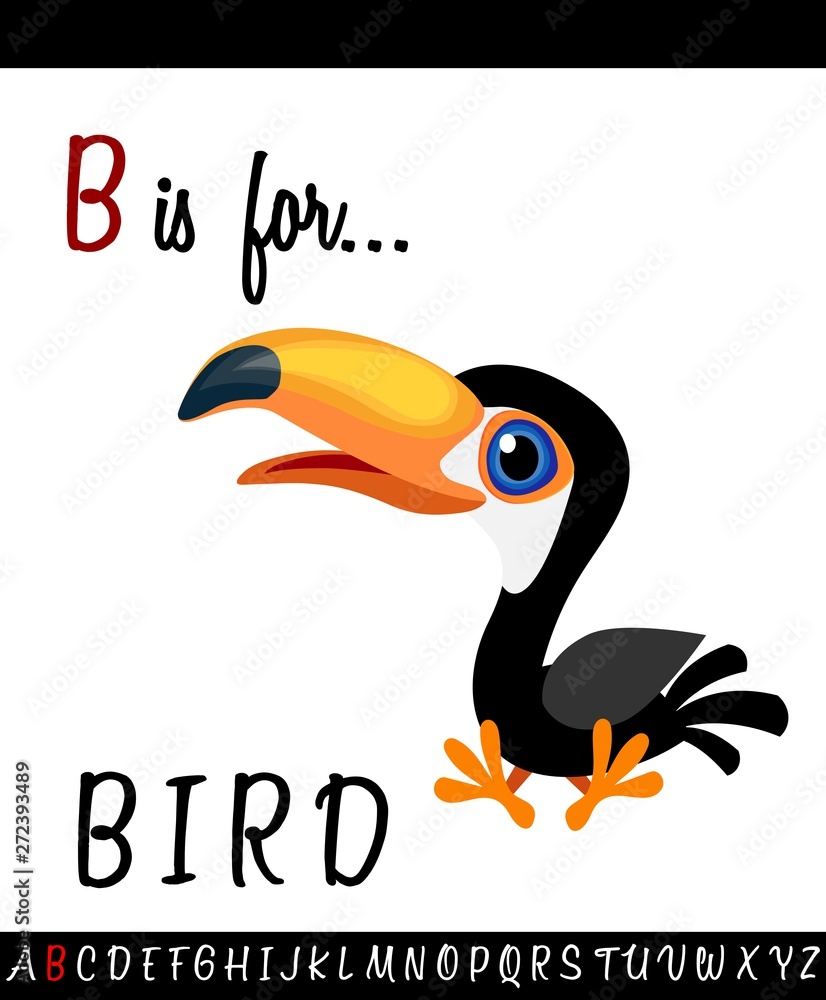 Fototapeta premium Cartoon Illustration of Capital Letter B with BIRD