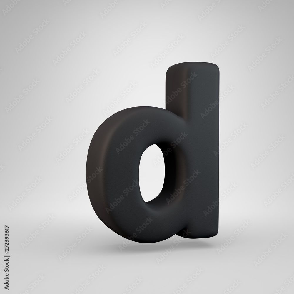 Black rubber lowercase letter D isolated on white background. Black rubber lowercase letter D isolated on white background.