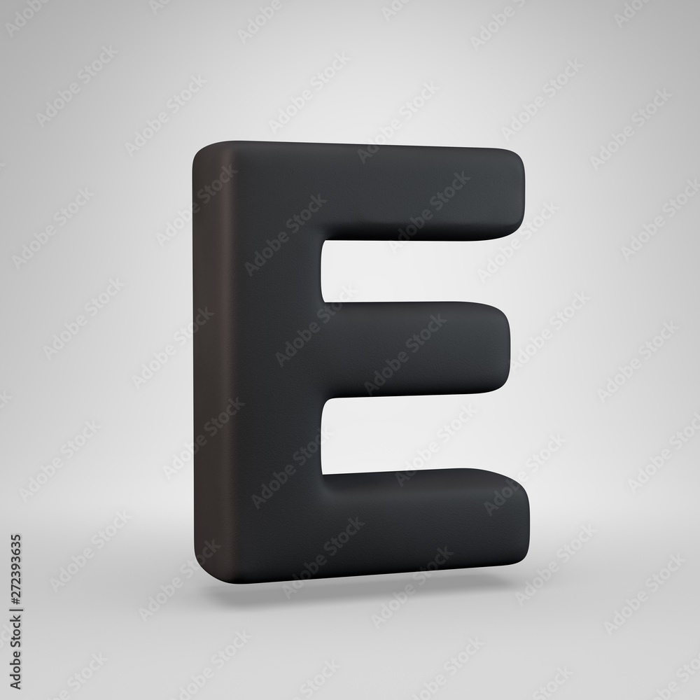 Black rubber uppercase letter E isolated on white background. Black rubber uppercase letter E isolated on white background.
