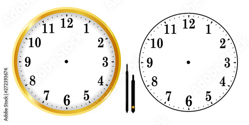 Clock dial and hour hands isolated on the white background. Vector illustration