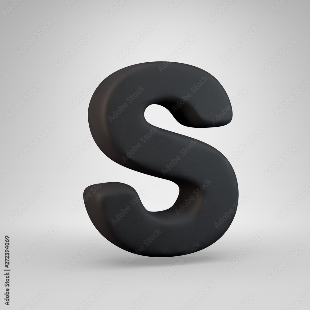 Black rubber uppercase letter S isolated on white background. Black rubber uppercase letter S isolated on white background.