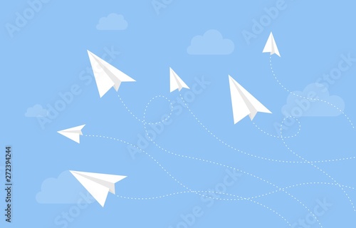 Paper planes flying on sky with cloud