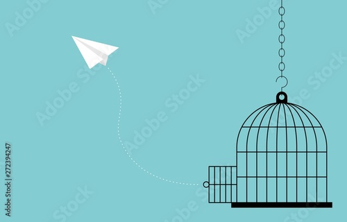Obraz na płótnie Paper plane flying out from cage, freedom concept w salonie
