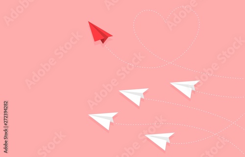 Red Paper plane with heart shape route
