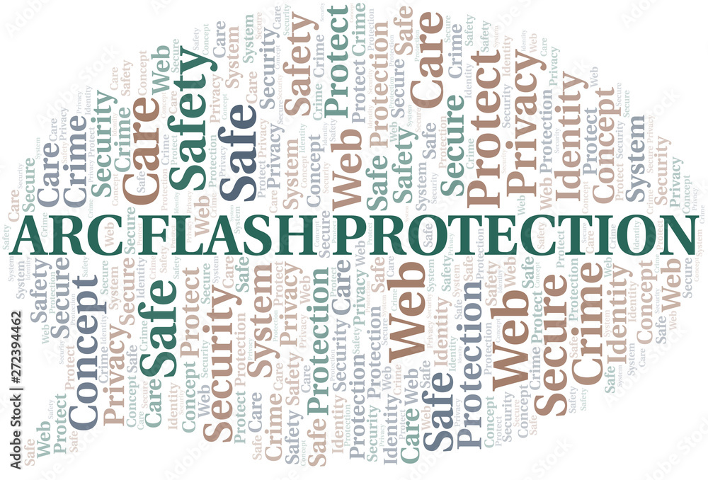 Arc Flash Protection word cloud. Wordcloud made with text only.