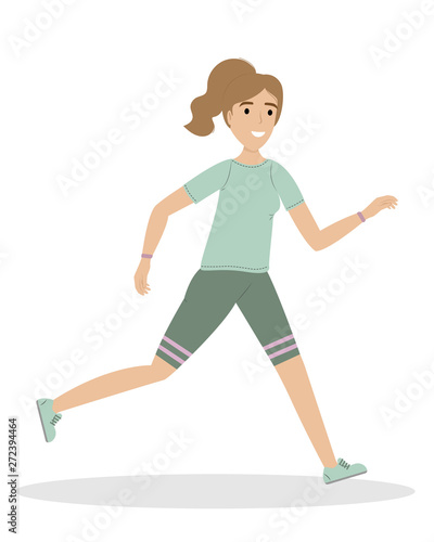 Girl in uniform running. Morning jog. Healthy lifestyle.