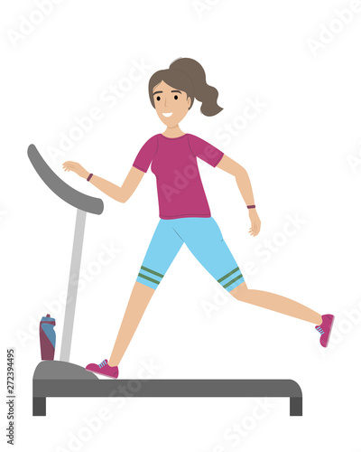 Girl running on the treadmill. Fitness classes. Healthy lifestyle.