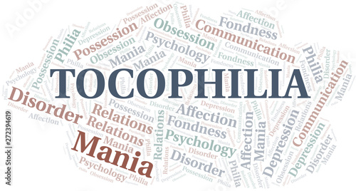 Tocophilia word cloud. Type of Philia.