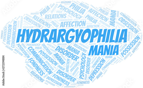 Hydrargyophilia word cloud. Type of Philia.