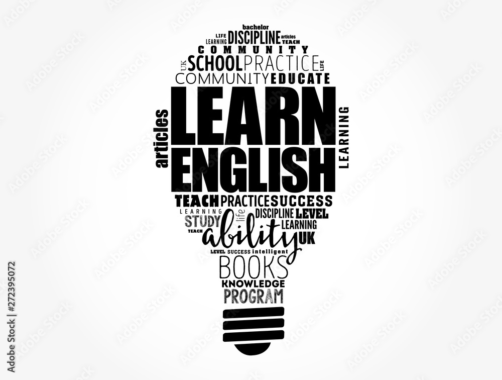 Learn English light bulb word cloud collage, education concept background Learn English light bulb word cloud collage, education concept background