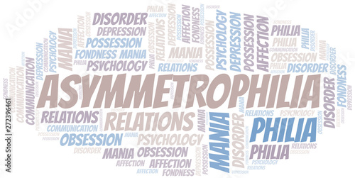 Asymmetrophilia word cloud. Type of Philia.