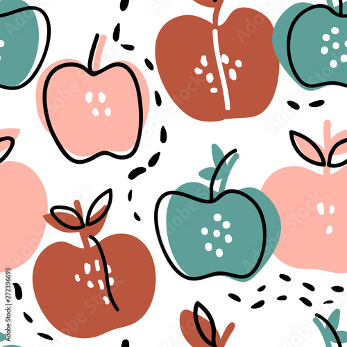 Hand drawn doodle apples seamless pattern