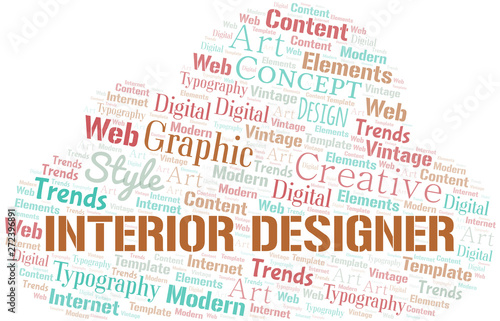 Interior Designer word cloud. Wordcloud made with text only.