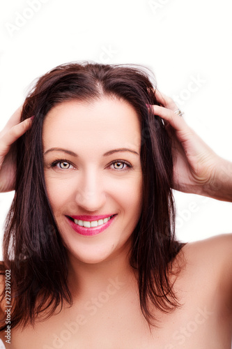 A portrait of beautiful face with beautiful eyes - isolated on white background.