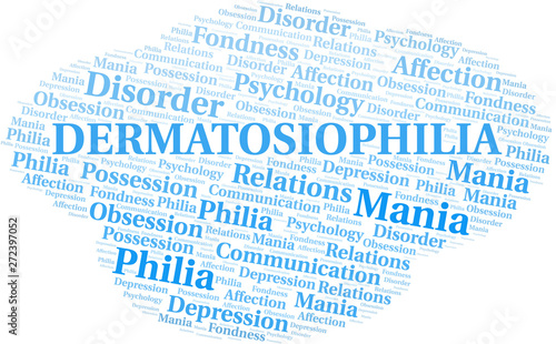 Dermatosiophilia word cloud. Type of Philia.
