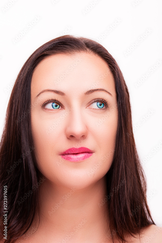A portrait of beautiful face with beautiful eyes - isolated on white. A portrait of beautiful face with beautiful eyes - isolated on white.