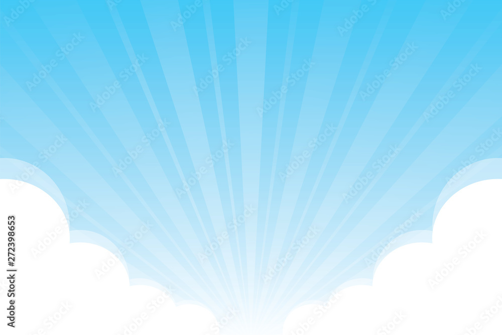 blue sky with fluffy clouds white background, sky background with clouds  white cartoon concept, sky blue covered with sunlight shine beam and cloud  white for banner advertising background Stock Vector | Adobe