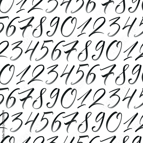 Numbers with gradient. Seamless repeating pattern with hand elegant calligraphy numerals  for your design on white background