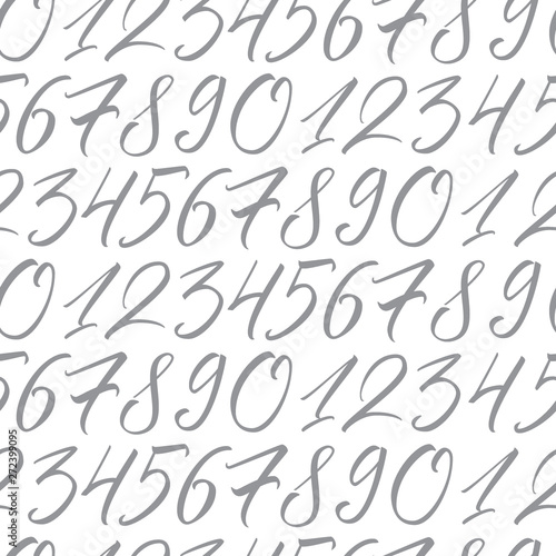 Numbers. Seamless repeating pattern with hand elegant calligraphy numerals for your design on white background