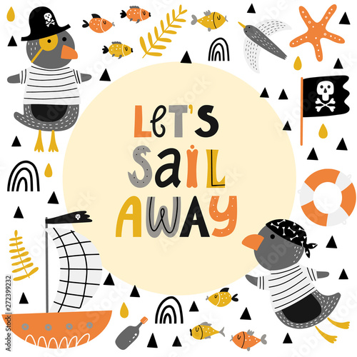 Childish poster with Pigvins pirates