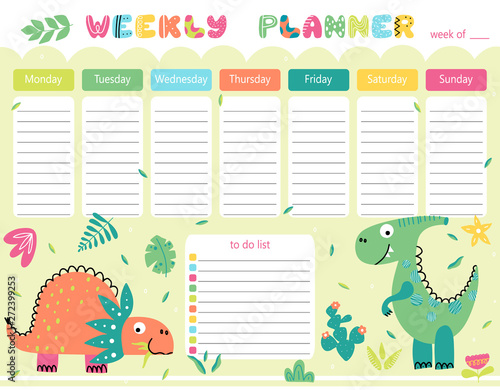 Vector weekly planner for kids