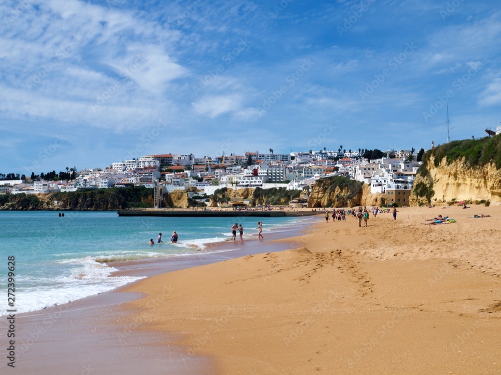 Paradise beach with view on Albufeira city in Portugal