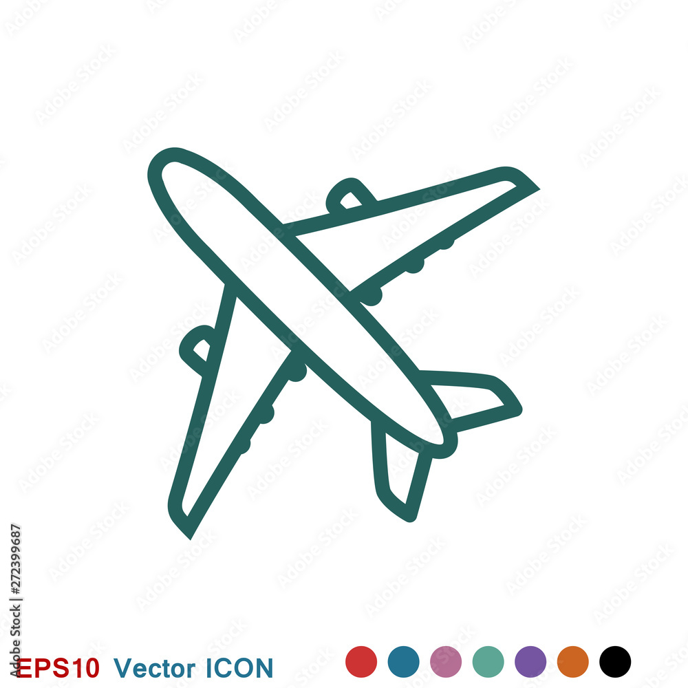 Plane icon on white background, airplane vector Illustration Plane icon on white background, airplane vector Illustration