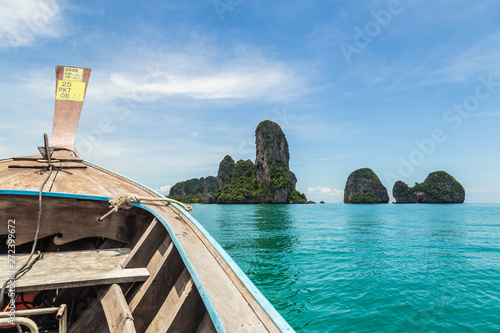 Ship Nose Front View Long tail boat at sea in Railay  krabi  andaman sea  Thailand