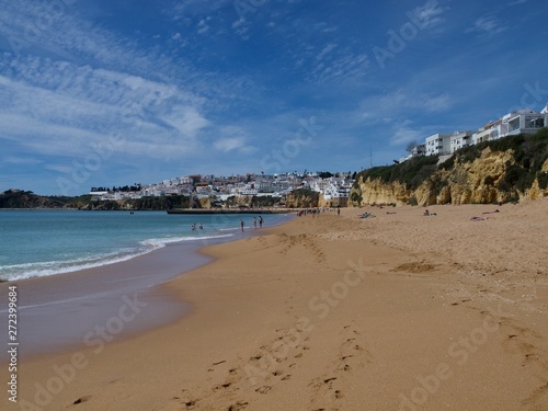 Paradise beach with view on Albufeira city in Portugal