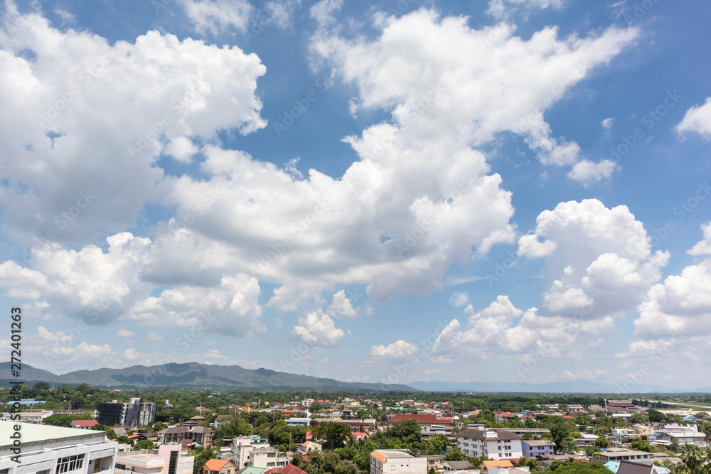 Landscape Beautiful blue sky with cloudy on the city and mountain background and texture.
