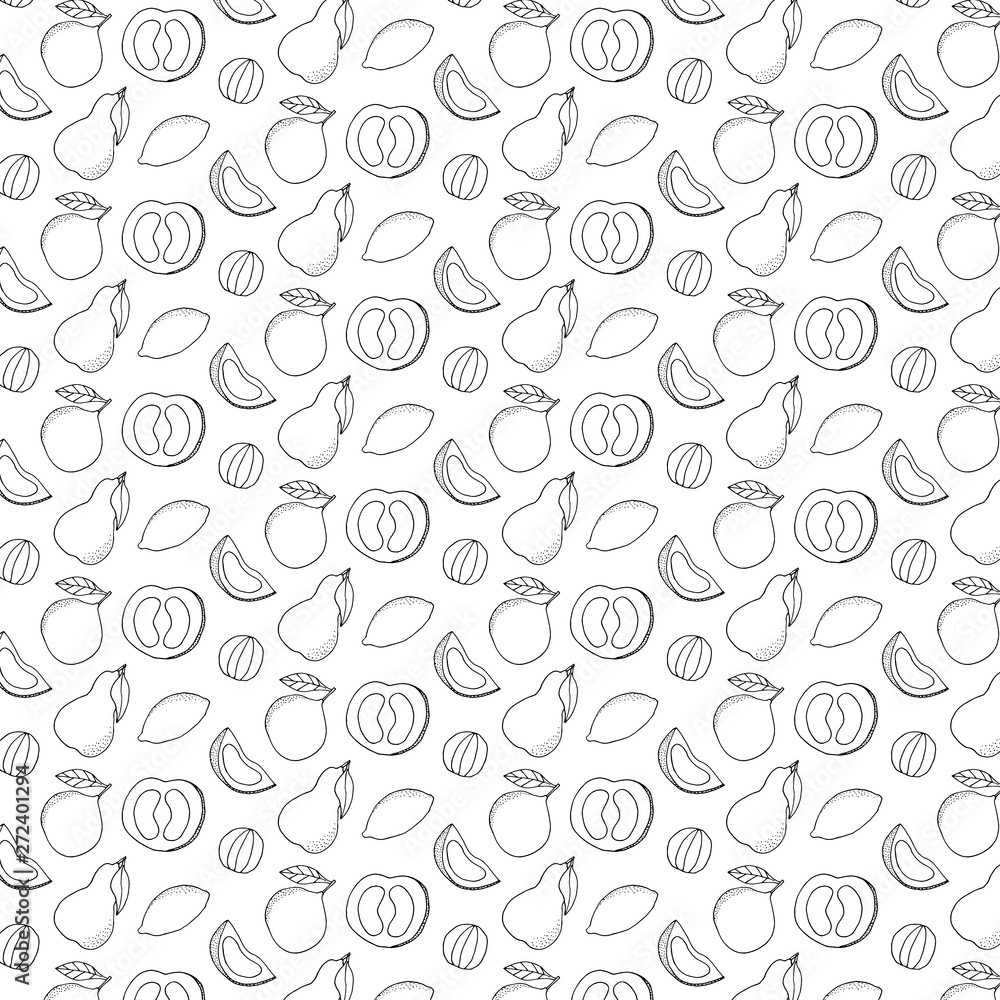 Hand drawn tropical fruits background. Seamless pattern with fruits. Hand drawn tropical fruits background. Seamless pattern with fruits.