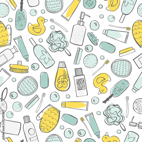 Bath set. Bathroom items.Vector  seamless pattern